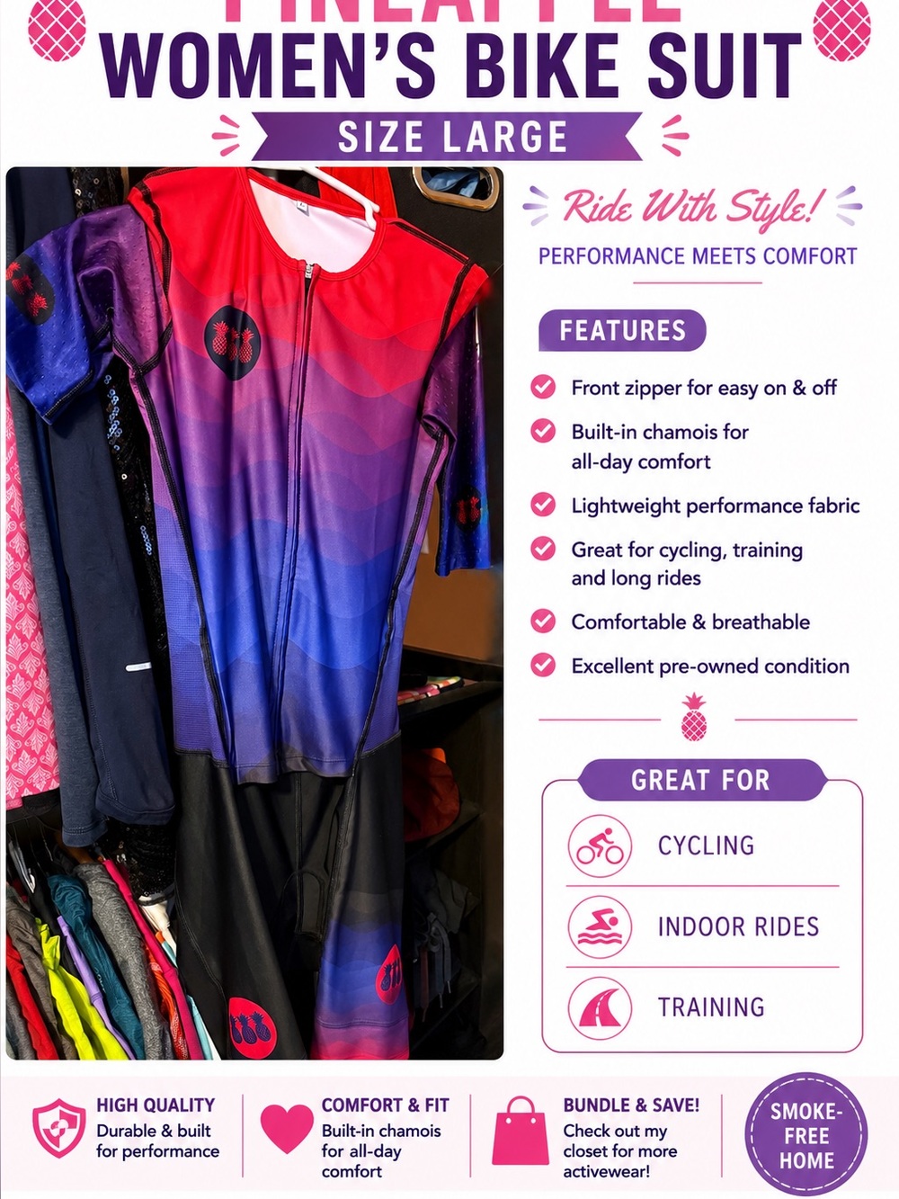 Pineapple Women's Gradient Purple & Blue Bike Suit - Size Large